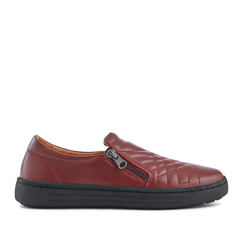 Leather Zip-Fasten Slip-On Shoes - BRK42006 / 327 976 - Burgundy - Image 2