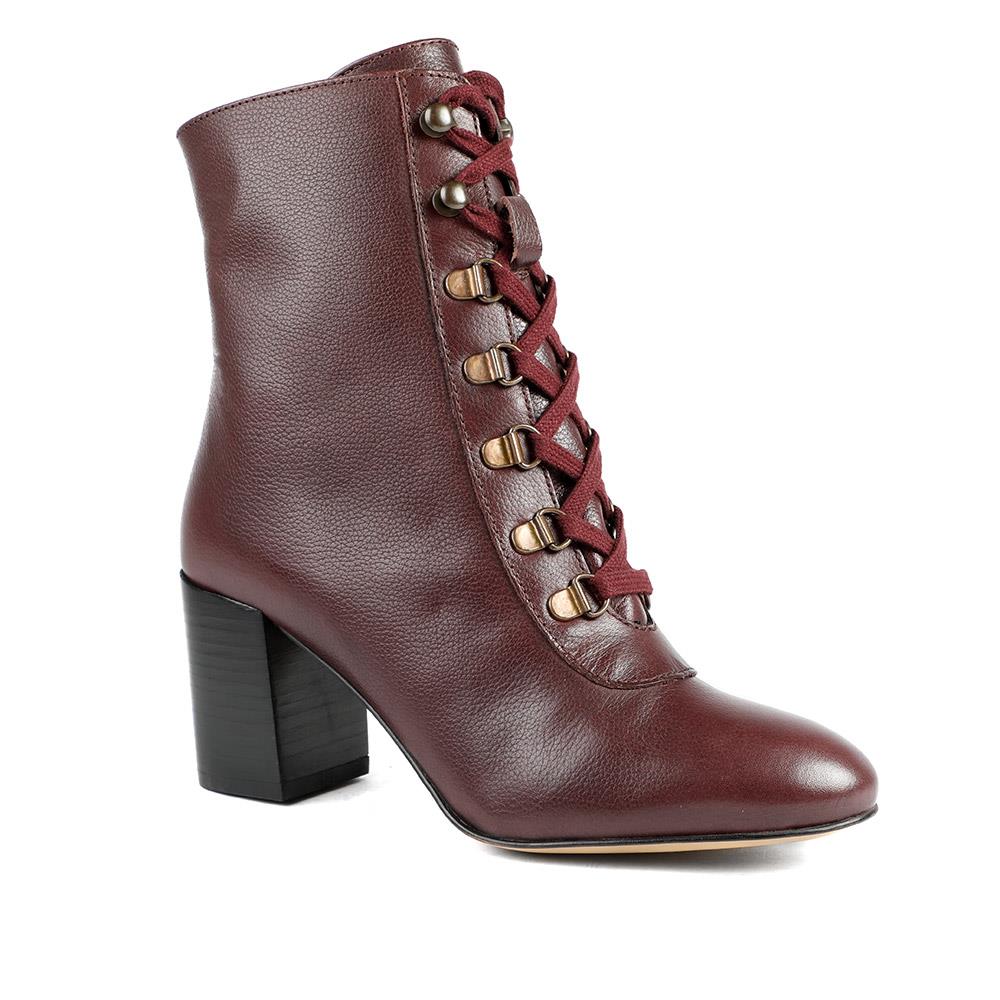Liana Lace-Up Heeled Ankle Boots - LIANA / 319 203 - Burgundy Leather