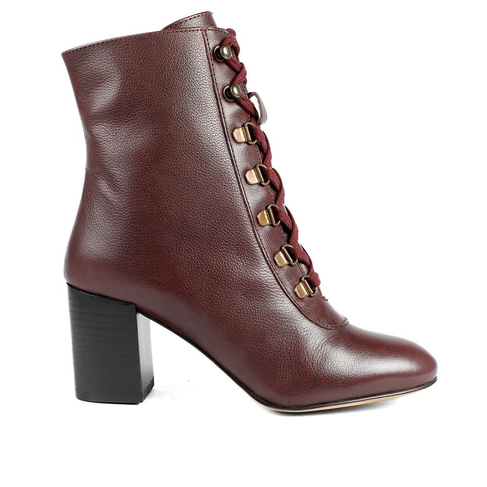 Liana Lace-Up Heeled Ankle Boots - LIANA / 319 203 - Burgundy Leather - Image 2
