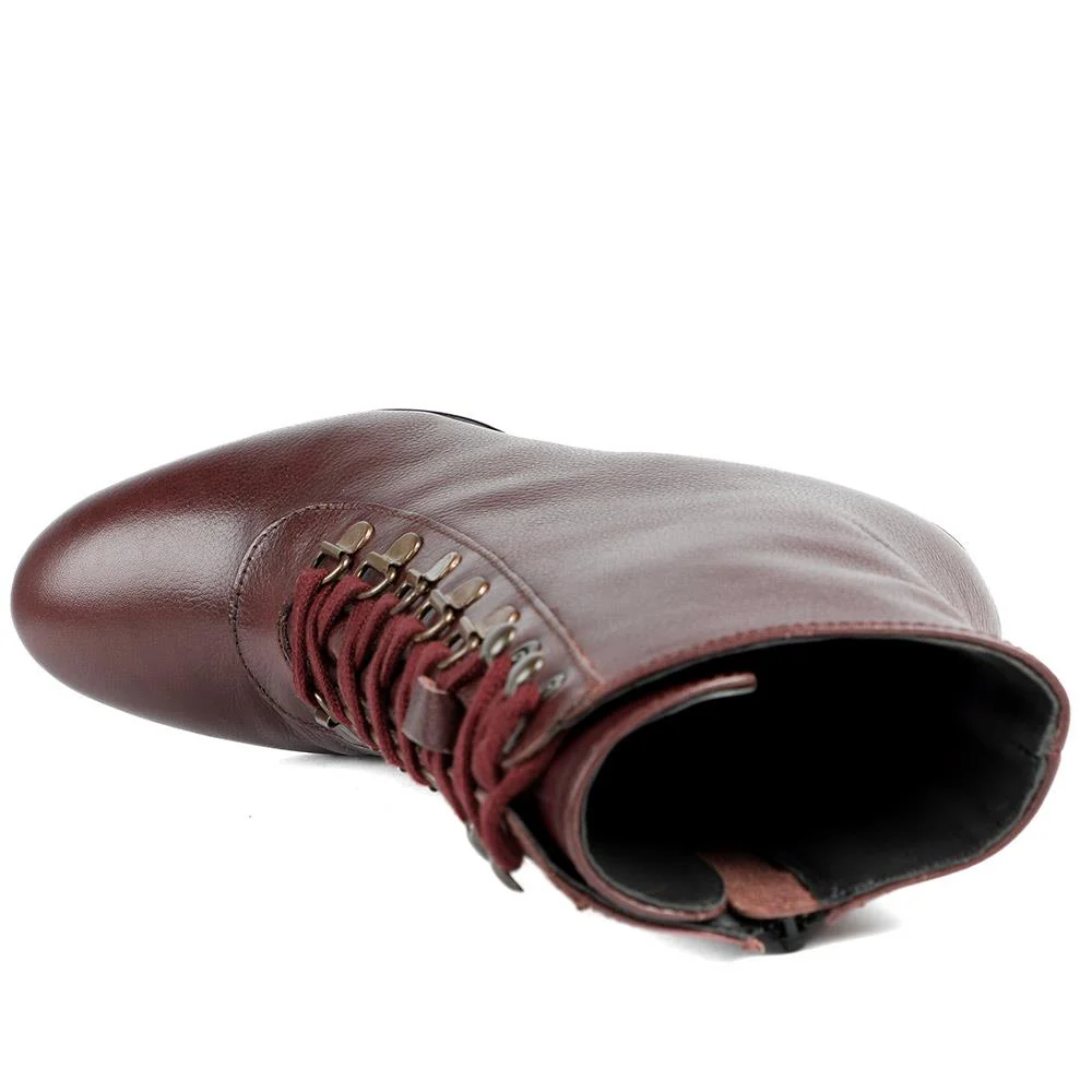 Liana Lace-Up Heeled Ankle Boots - LIANA / 319 203 - Burgundy Leather - Image 4