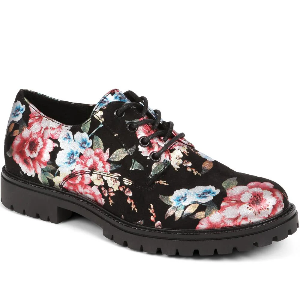 Lightweight Lace-Up Shoes - WBINS36118 / 322 793 - Black-Pink Floral