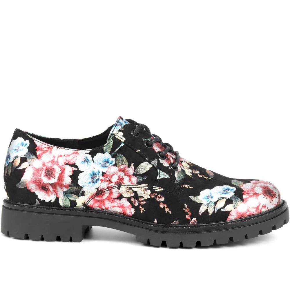 Lightweight Lace-Up Shoes - WBINS36118 / 322 793 - Black-Pink Floral - Image 2
