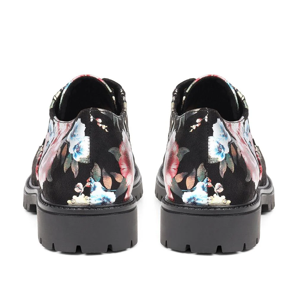 Lightweight Lace-Up Shoes - WBINS36118 / 322 793 - Black-Pink Floral - Image 3