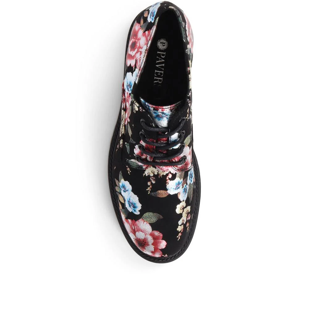 Lightweight Lace-Up Shoes - WBINS36118 / 322 793 - Black-Pink Floral - Image 5