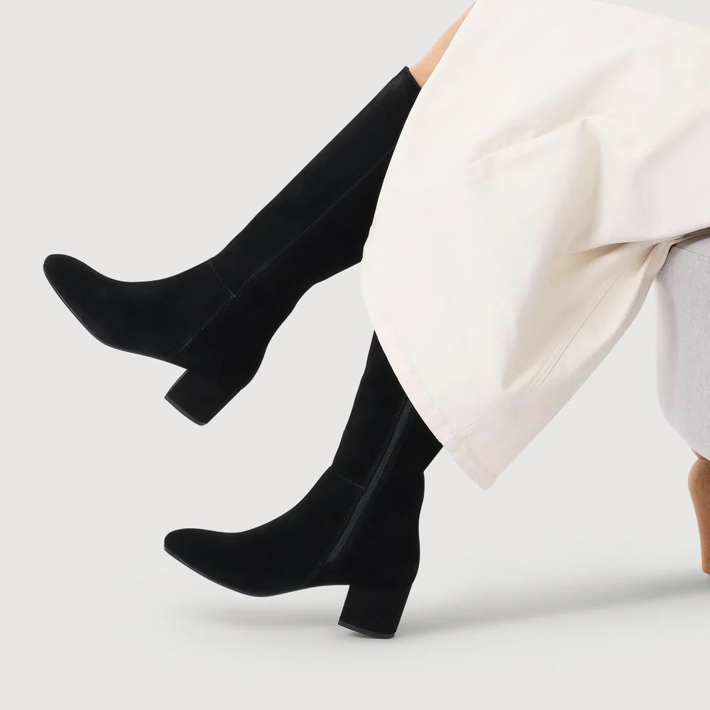 LouLou1 Extra Slim Calf Fit Leather Long Boots - LOULOU1XS / 328 287 - Black Suede - Image 5