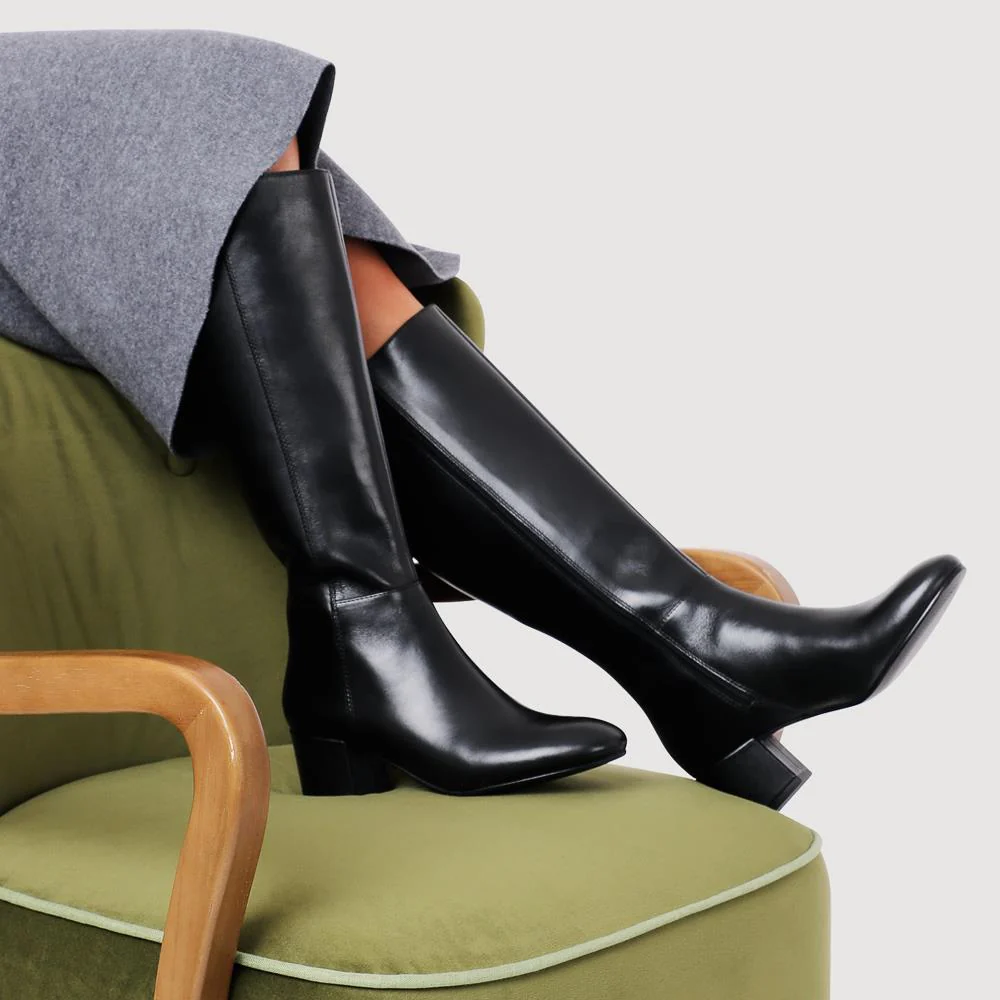 LouLou1 Large Calf Fit Leather Long Boots - LOULOU1L / 328 292 - Black Leather - Image 5