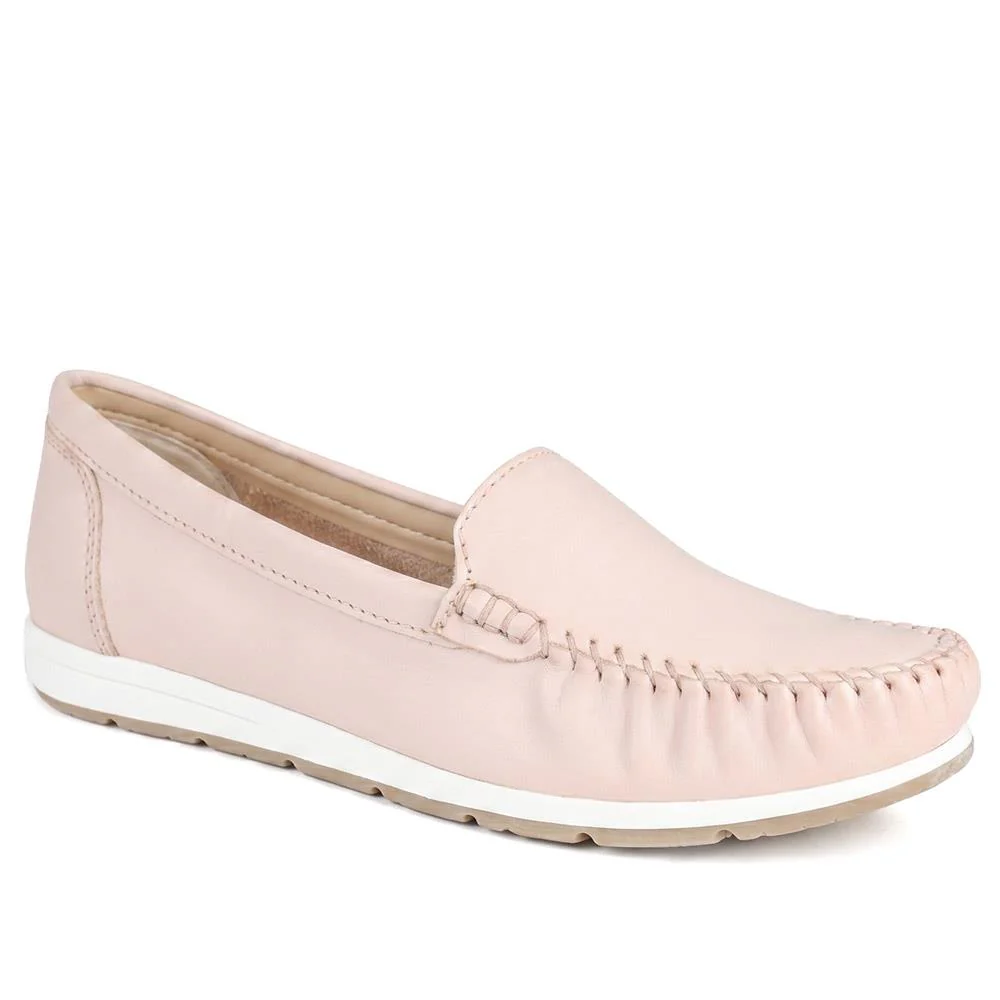 Marco Tozzi Leather Cushioned Moccasins - WEN43003 / 330 472 - Nude