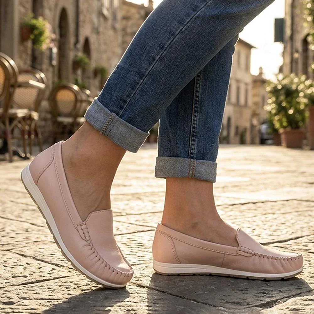 Marco Tozzi Leather Cushioned Moccasins - WEN43003 / 330 472 - Nude - Image 2