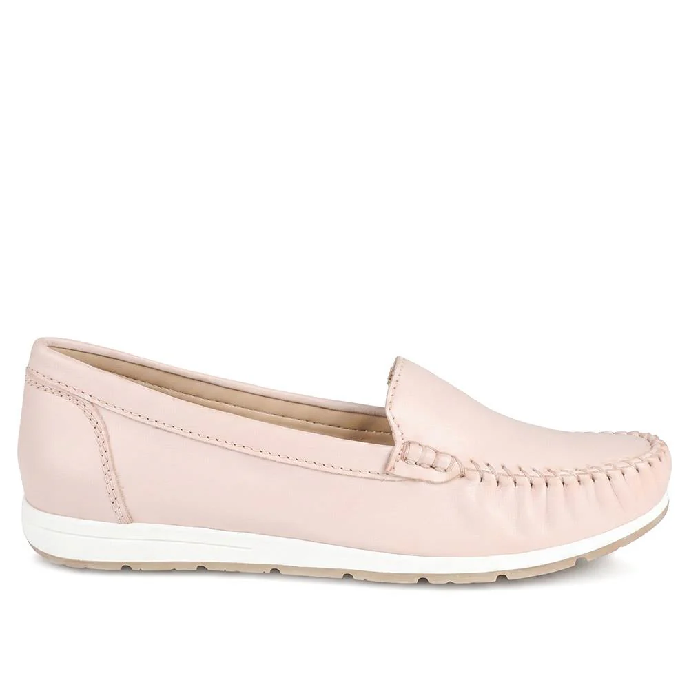 Marco Tozzi Leather Cushioned Moccasins - WEN43003 / 330 472 - Nude - Image 3