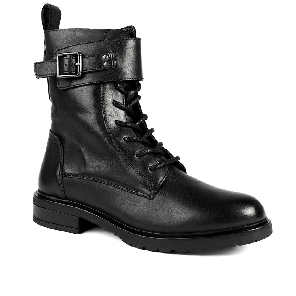 Marisa Buckle-Detailed Leather Military Boots - MARISA / 328 480 - Black