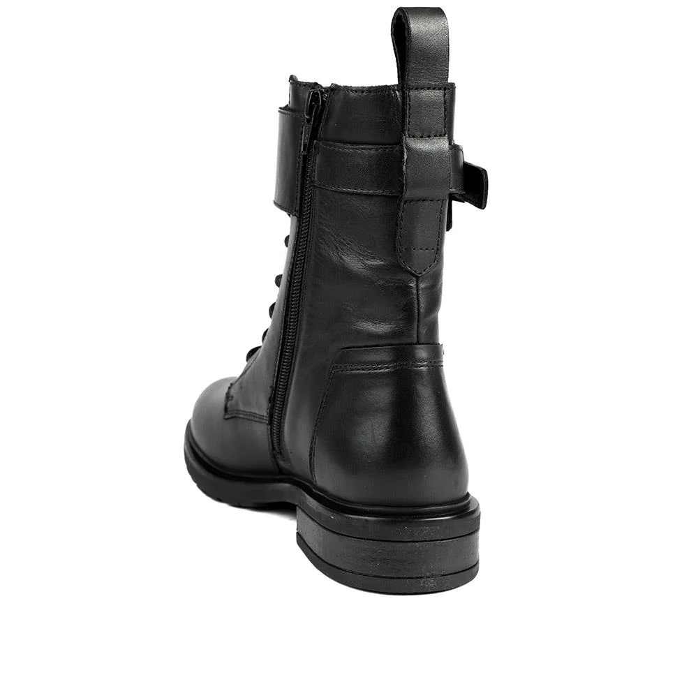 Marisa Buckle-Detailed Leather Military Boots - MARISA / 328 480 - Black - Image 3
