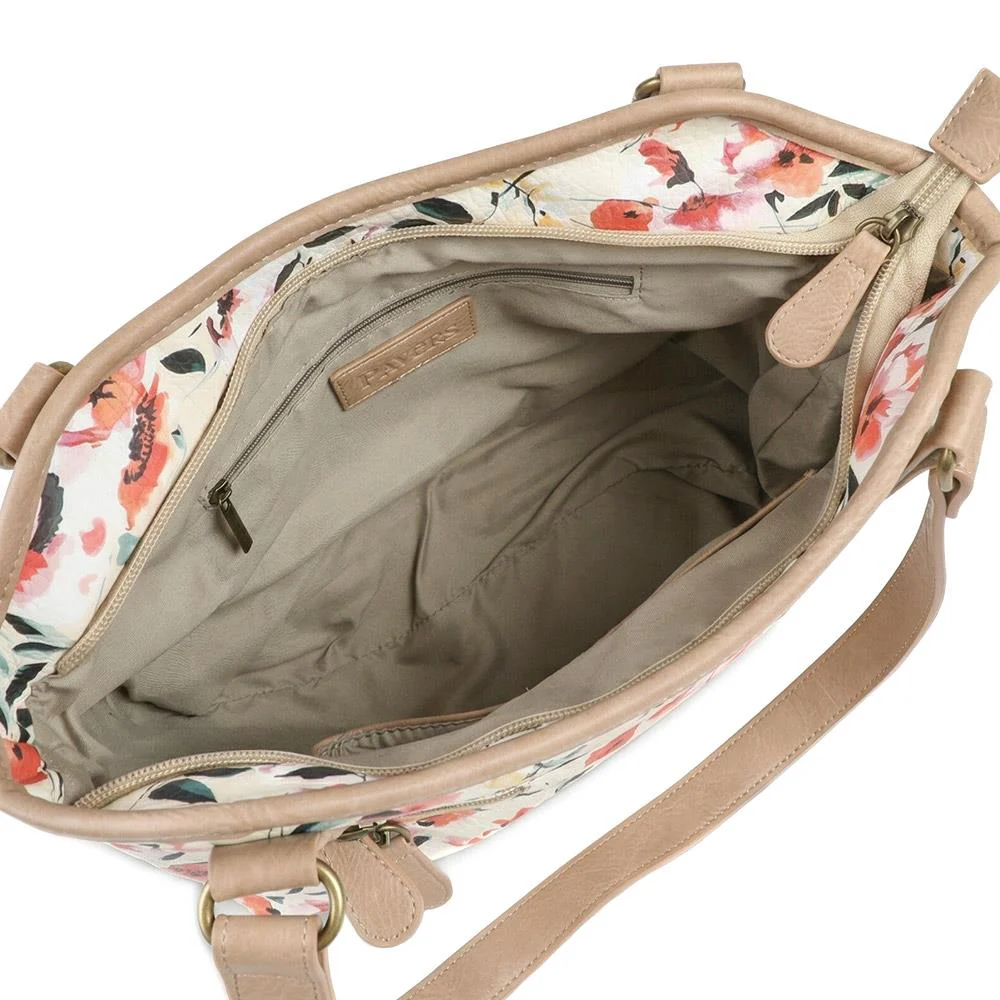 Multi Zip Floral Shoulder Bag - WAHT43006 / 329 344 - BEIGE FLORAL - Image 4