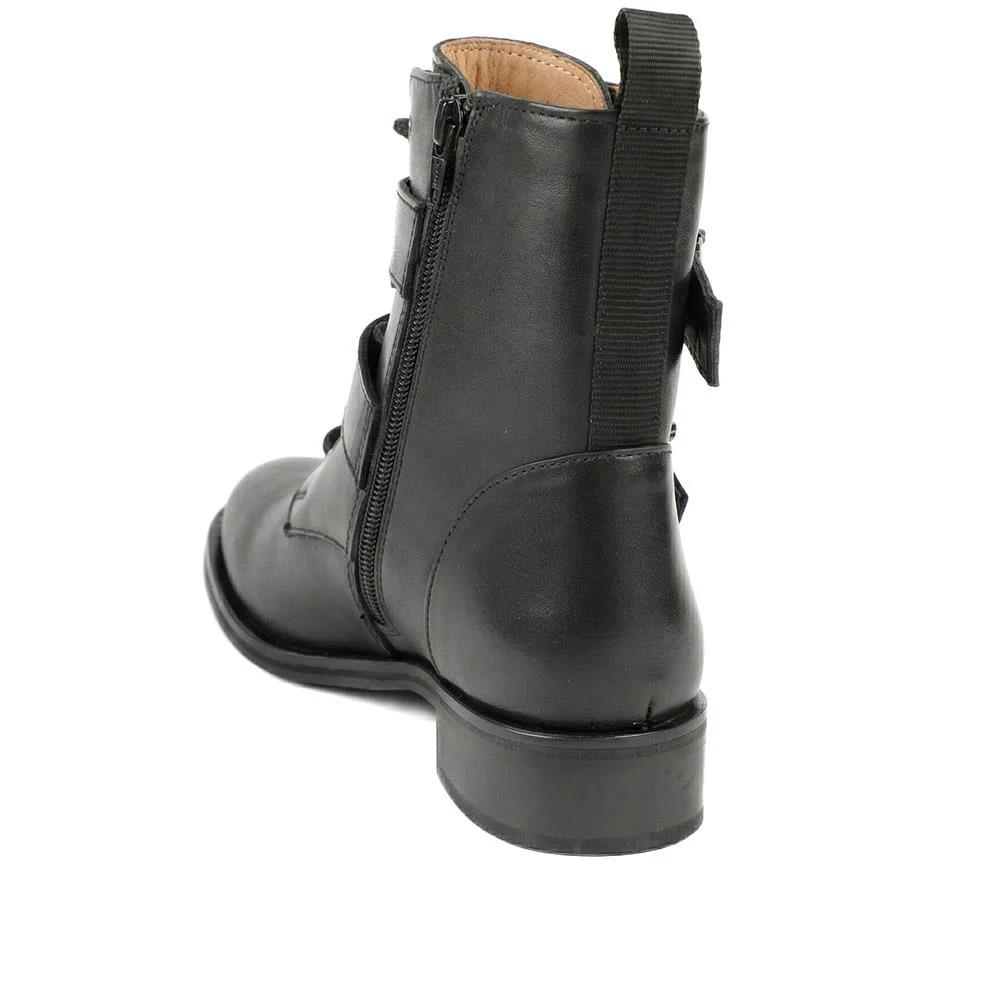 Naya Leather Dual Buckle Lace Up Boots - NAYA / 329 405 - Black Leather - Image 3