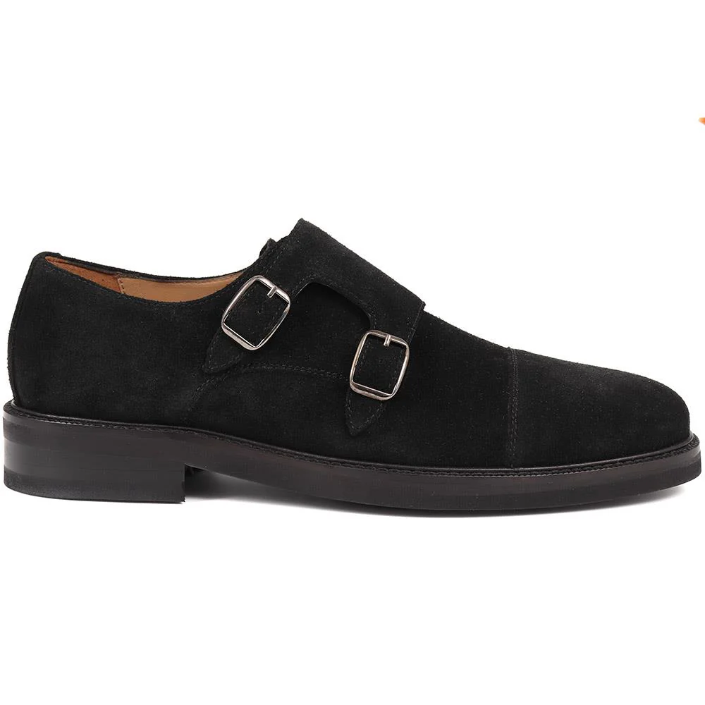 Oliver Double Strap Leather Monk Shoes - OLIVER / 324 382 - Black Suede - Image 2