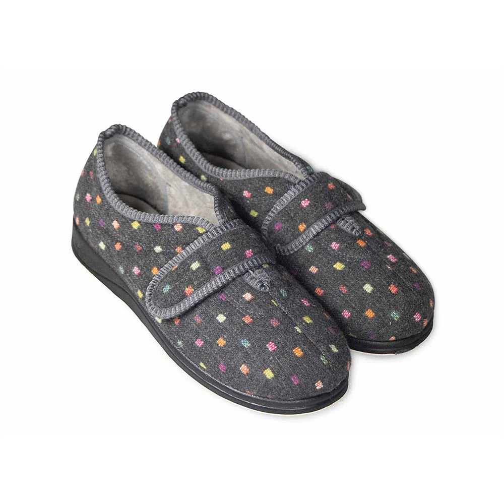 Padders Ladies Slippers 2E Fit Vulcanised - CAMILLA - Camilla / null - CHARCOAL WOVEN SPOT