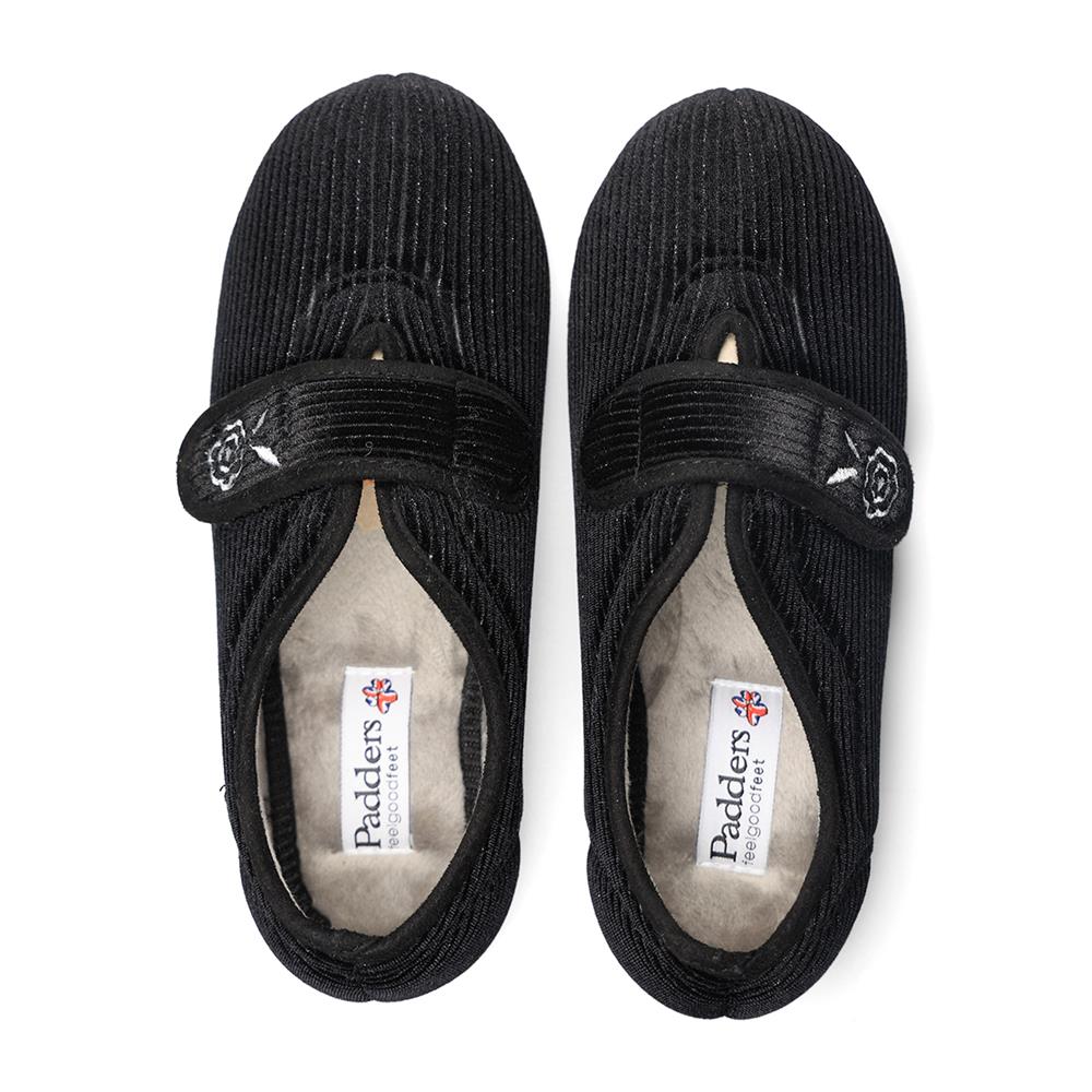Padders Ladies Slippers 2E Fit Vulcanised - CAMILLA - Camilla / null - BLACK SPARKLE CORD - Image 7
