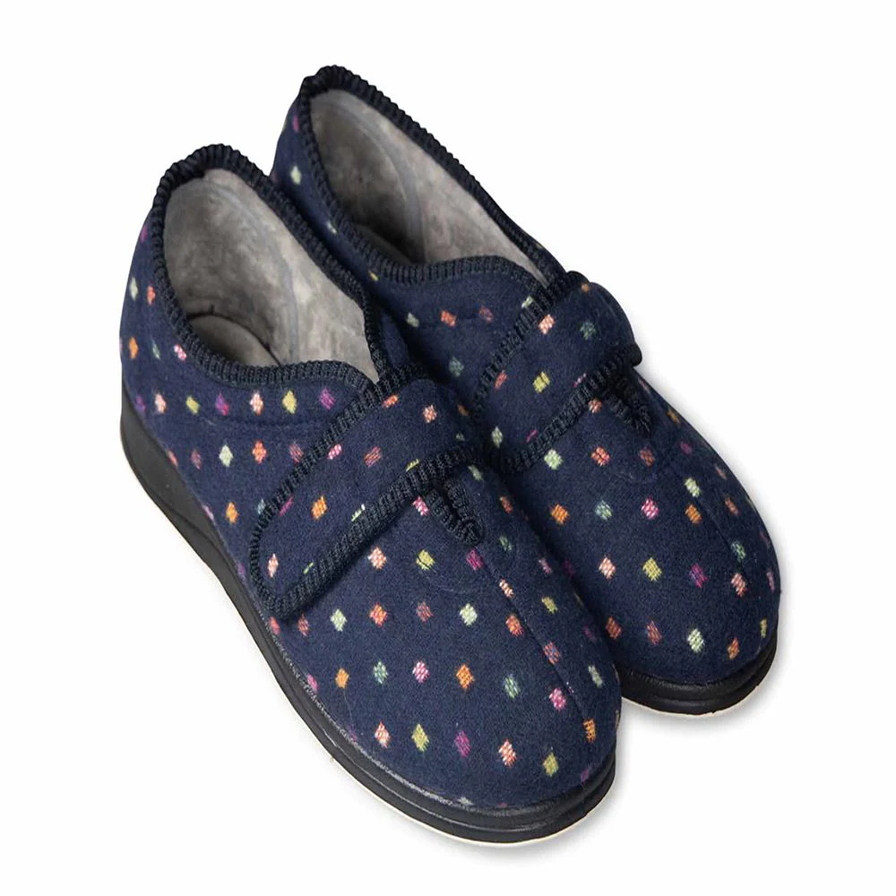 Padders Ladies Slippers 2E Fit Vulcanised - CAMILLA - Camilla / null - Navy Woven Spot