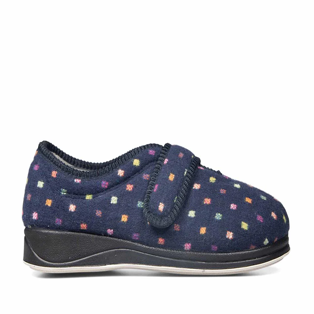 Padders Ladies Slippers 2E Fit Vulcanised - CAMILLA - Camilla / null - Navy Woven Spot - Image 2