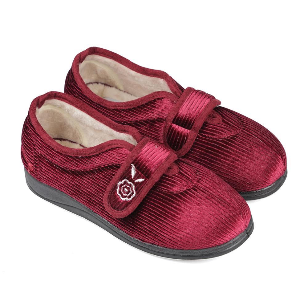 Padders Ladies Slippers 2E Fit Vulcanised - CAMILLA - Camilla / null - Winter Red Sparkle Cord