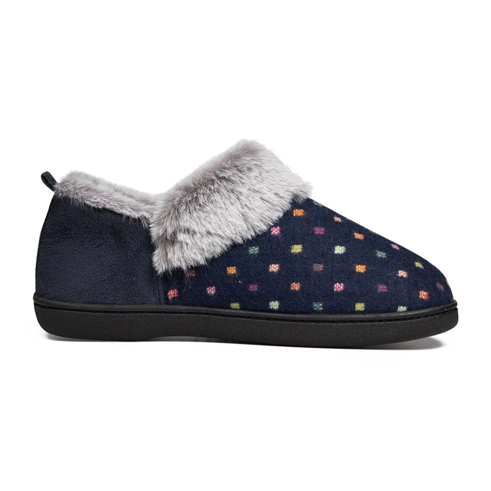 Padders Ladies Slippers 2E Side Stitched Washable - DORA - Dora / null - Navy Woven Spot - Image 4