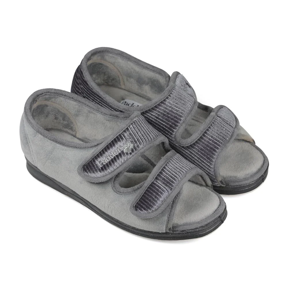 Padders + Ladies Slippers Dual Fit 4E/6E & 6E - LYDIAX - LydiaX / null - Grey Sparkle Cord