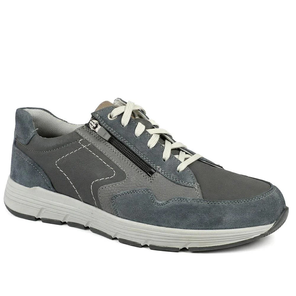 Padders Wide Fit Leather Zip & Lace Trainers - PADPARK43510 / 328 901 - Navy