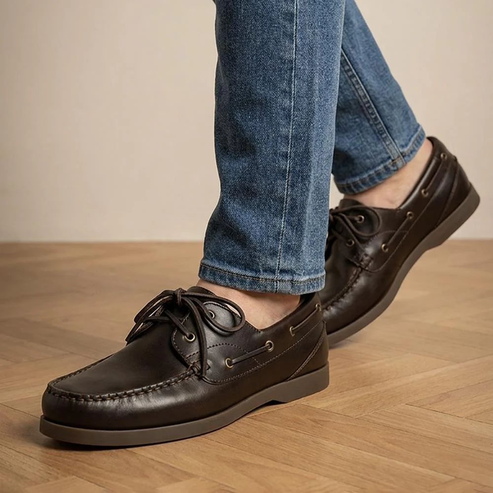 Parsons Leather Boat Shoes - PARSONS / 320 153 - Dark Brown - Image 2