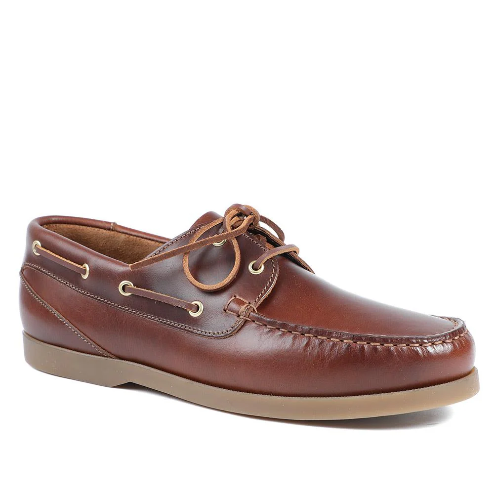 Parsons Wide Fit Leather Boat Shoes - PARSONSWIDE / 328 811 - Cognac
