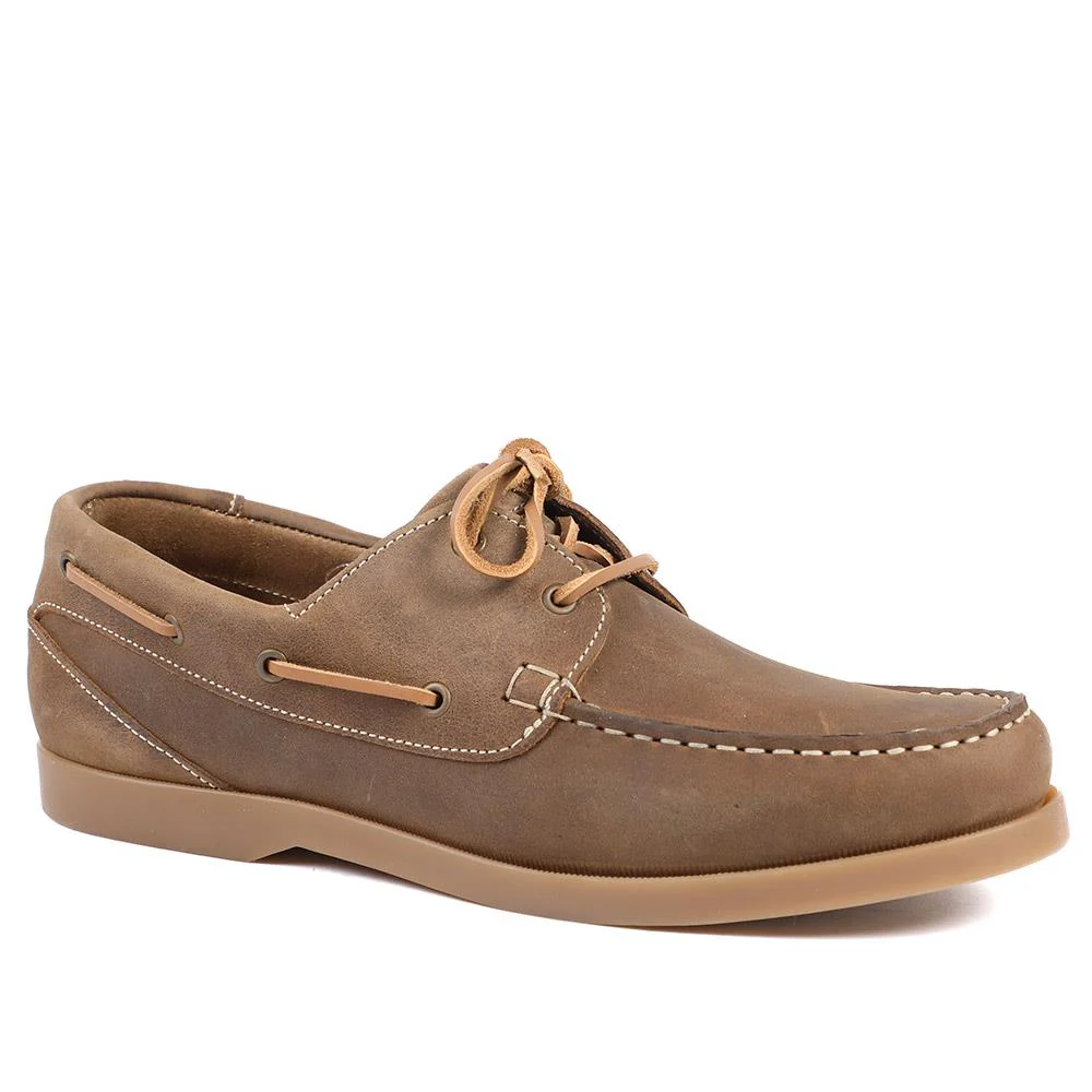 Parsons Wide Fit Leather Boat Shoes - PARSONSWIDE / 328 811 - Tobacco