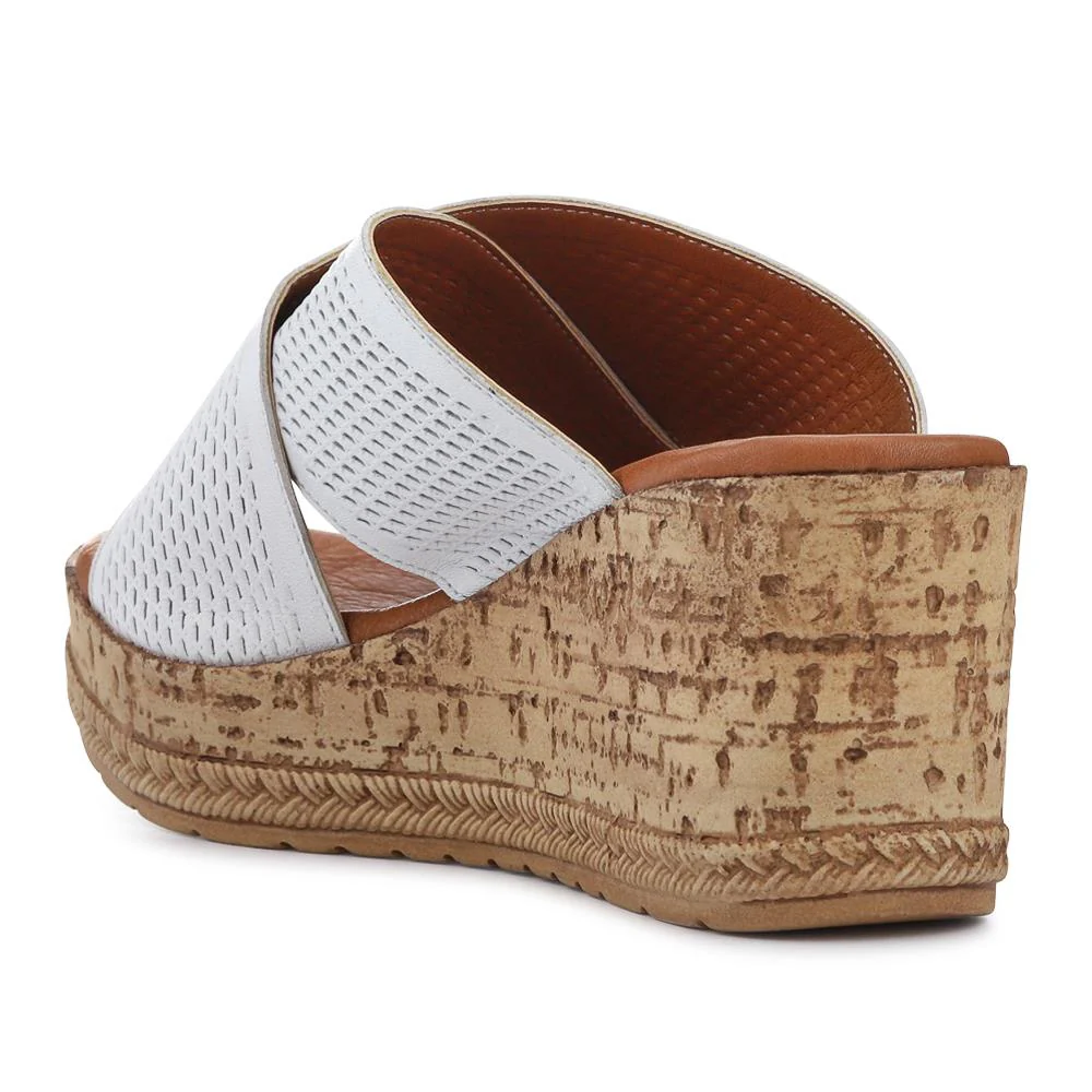 Premium Leather Wedge Heels - LUCK41007 / 327 391 - White - Image 3