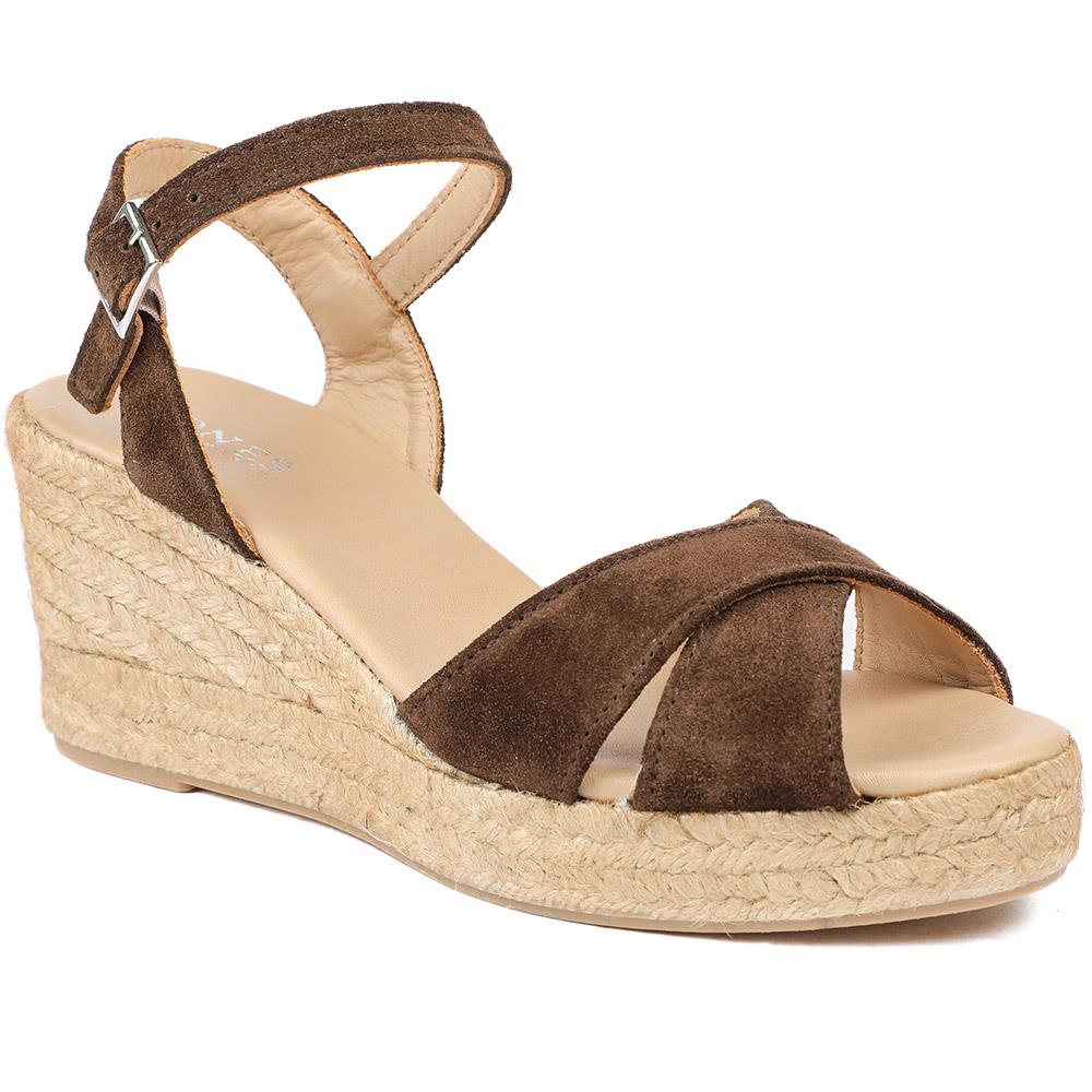 Raelina Leather Wedged Espadrilles - RAELINA / 329 411 - Chocolate Suede