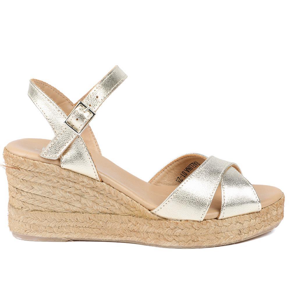 Raelina Leather Wedged Espadrilles - RAELINA / 329 411 - Gold Leather