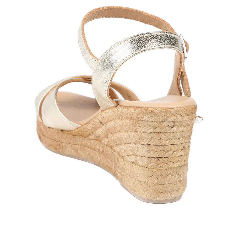Raelina Leather Wedged Espadrilles - RAELINA / 329 411 - Gold Leather - Image 3