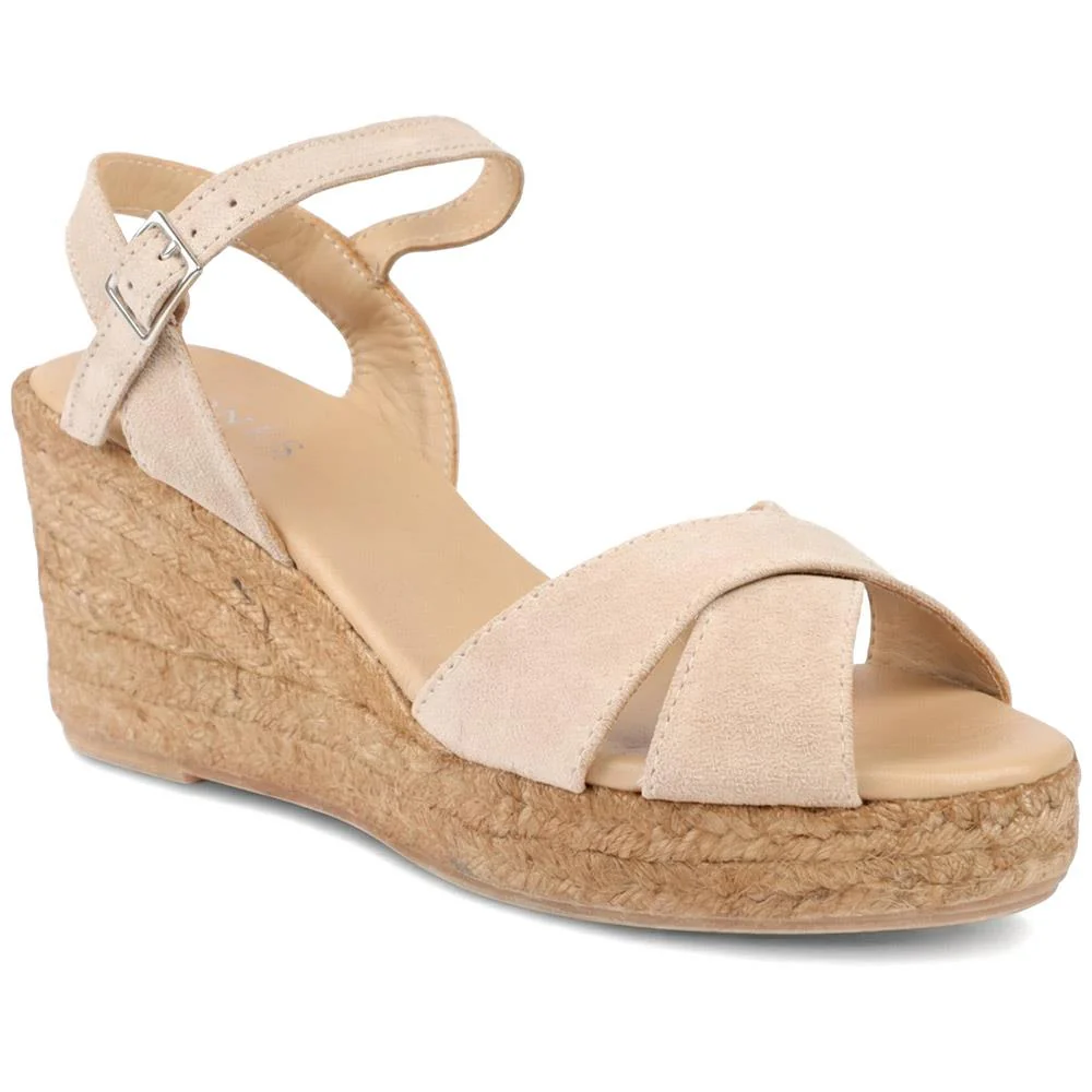 Raelina Leather Wedged Espadrilles - RAELINA / 329 411 - Sand Suede