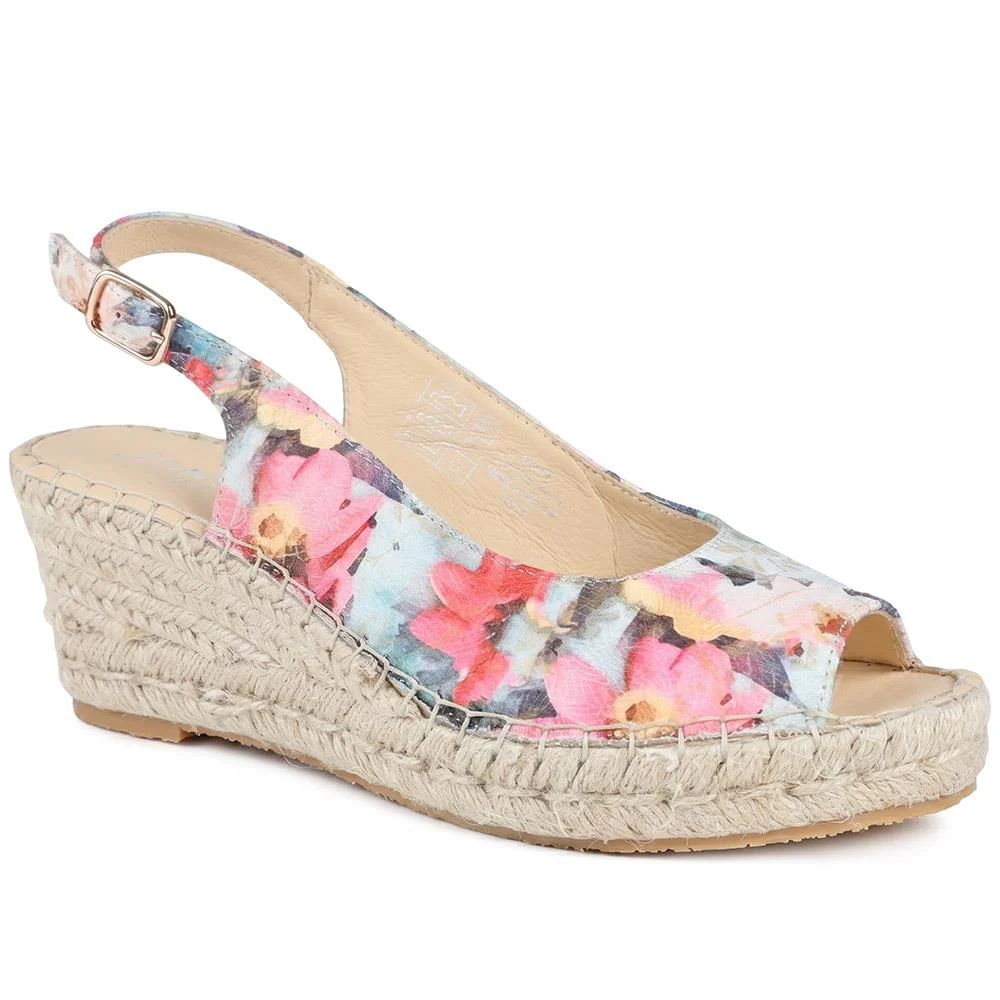 Raya Leather Slingback Wedge Espadrilles - RAYA / 329 133 - BLUE FLORAL