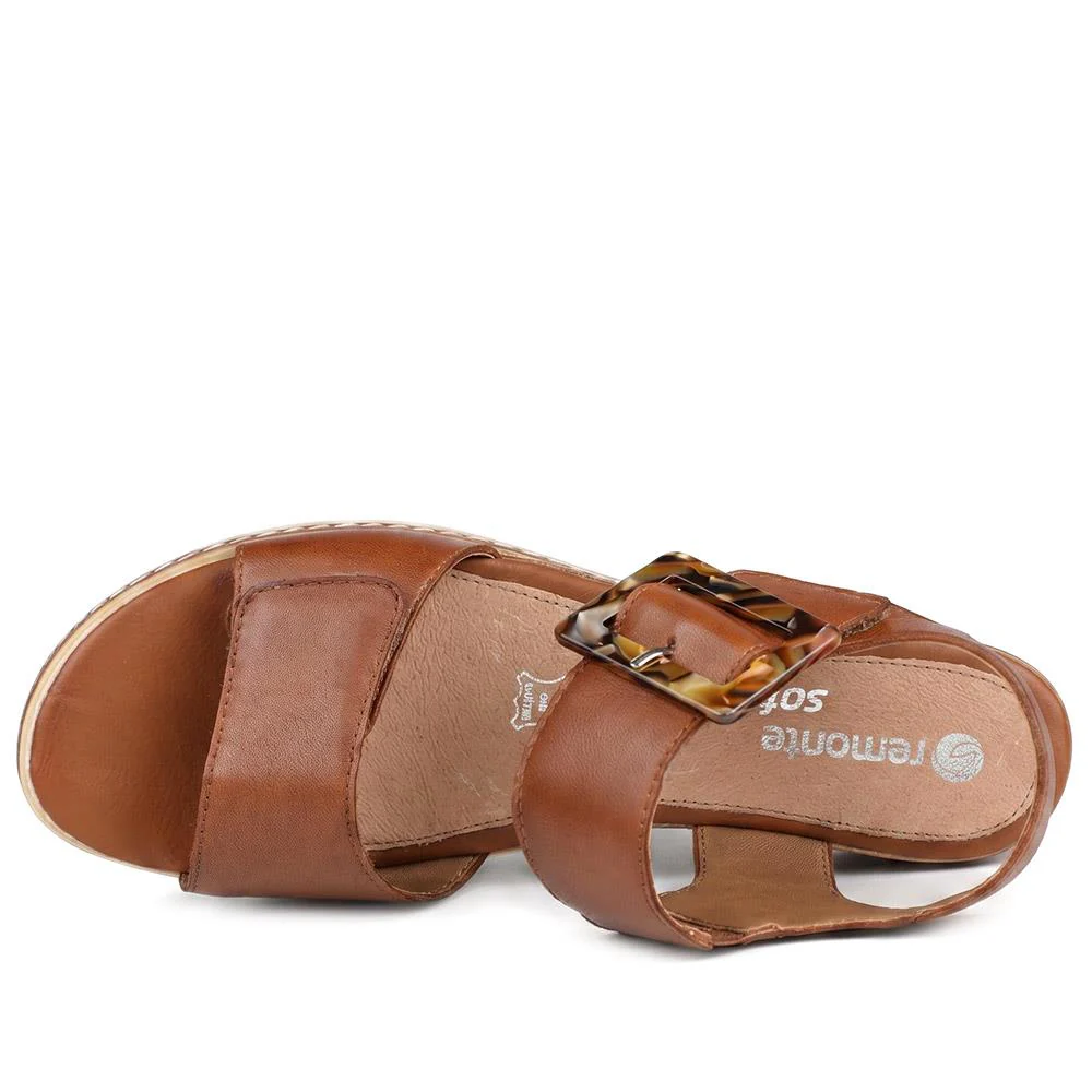 Remonte Dual Fasten Leather Wedge Heel Sandals - DRS43512 / 329 363 - Tan - Image 4