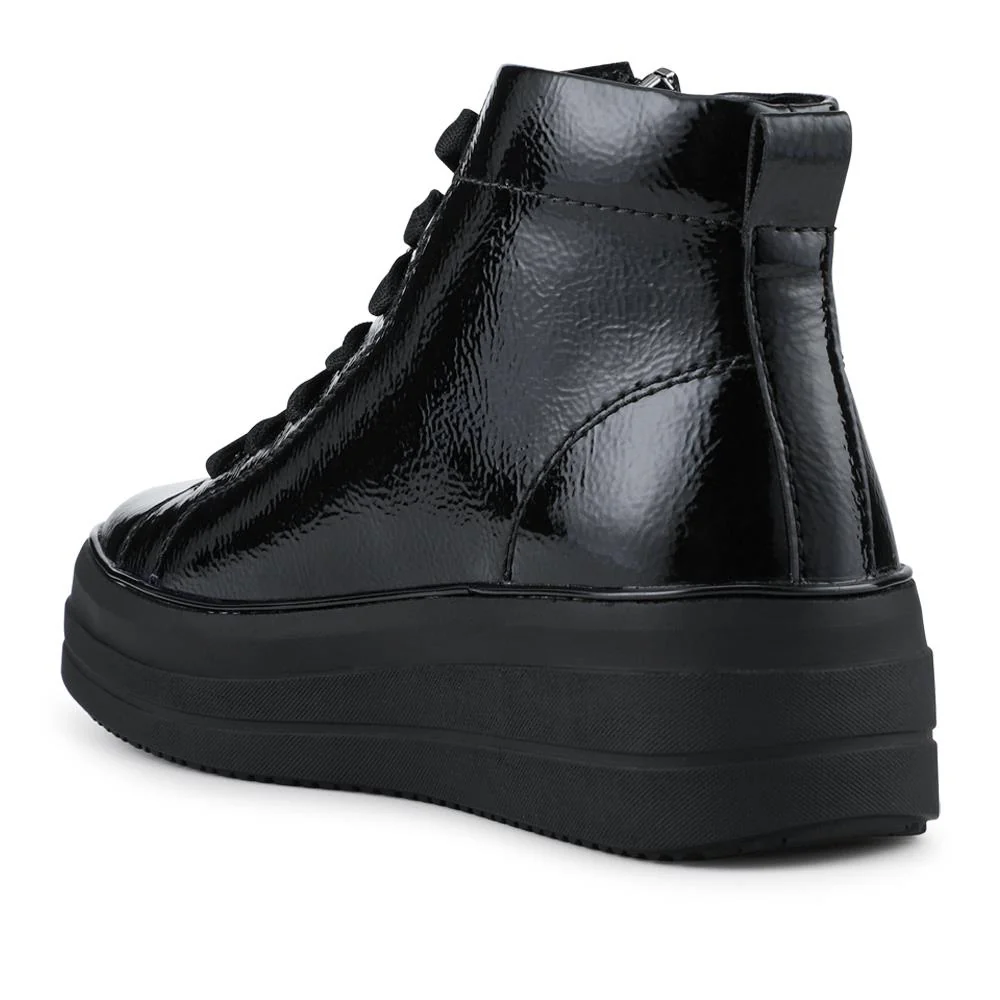 Remonte Leather Zip & Lace Hi-Top Trainers - DRS42506 / 327 737 - Black Patent - Image 3