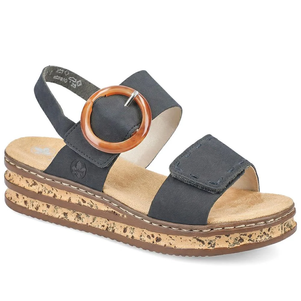 Rieker Adjustable Fasten Sandals with Faux Buckle - RKR43577 / 329 208 - Navy