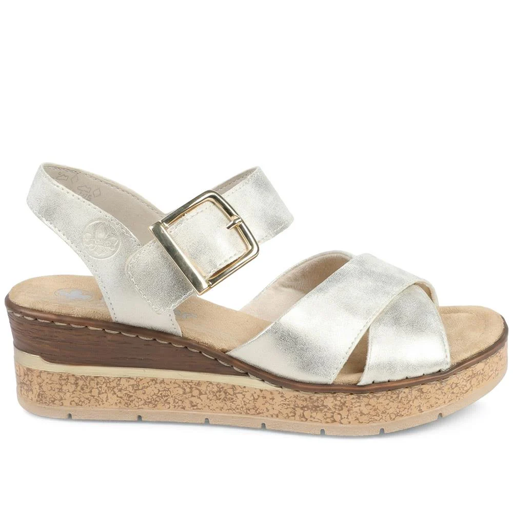 Rieker Buckle Fasten Strappy Sandals - RKR43576 / 329 207 - Metallic - Image 2