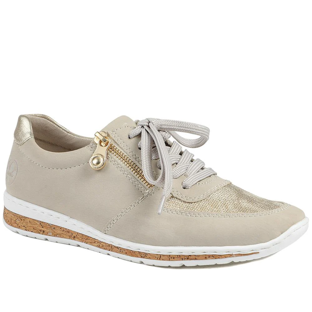Rieker Casual Leather Zip & Lace Trainers - RKR43005 / 328 904 - Beige