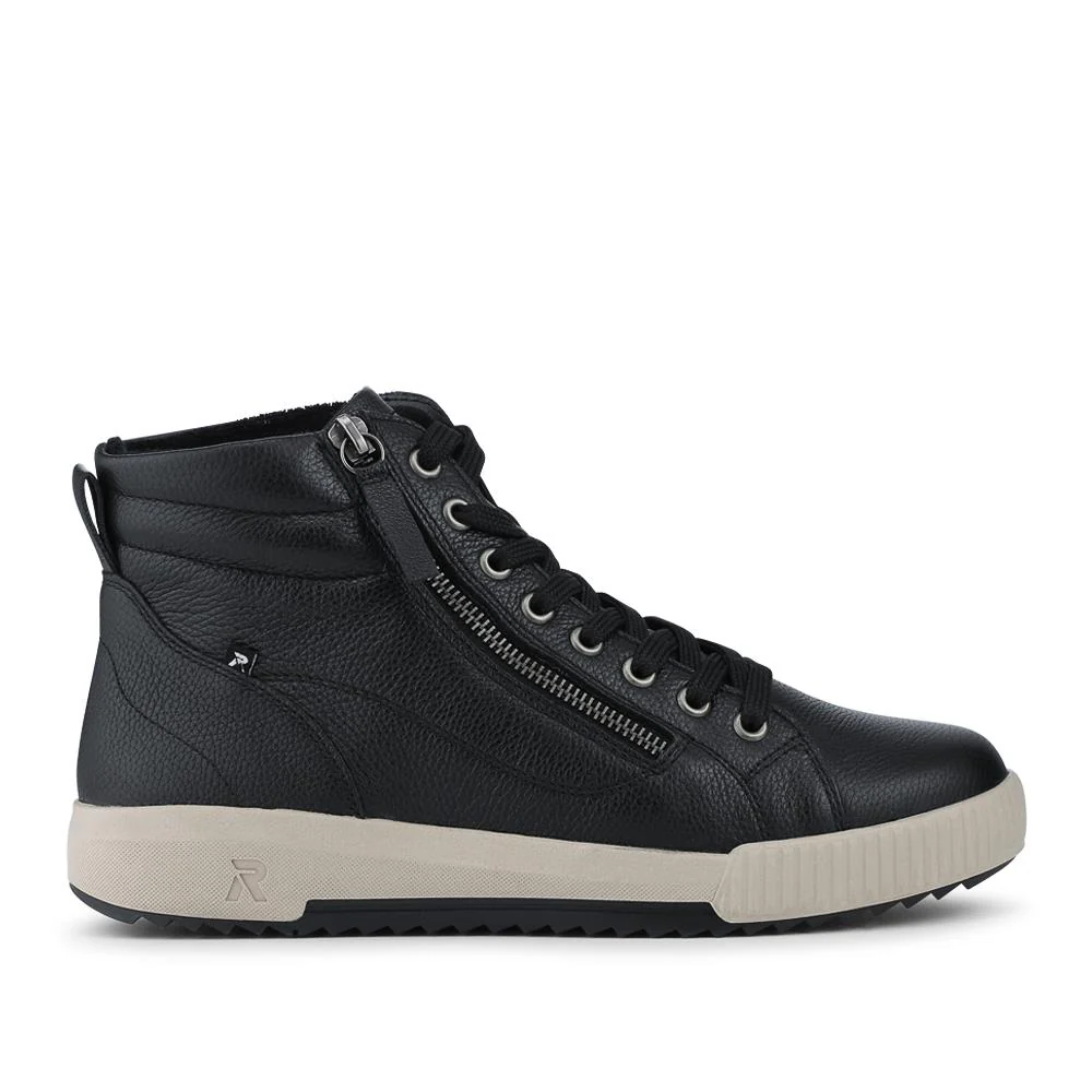 Rieker Leather Zipped Hi Top Trainers - RKR42546 / 328 186 - Black - Image 2
