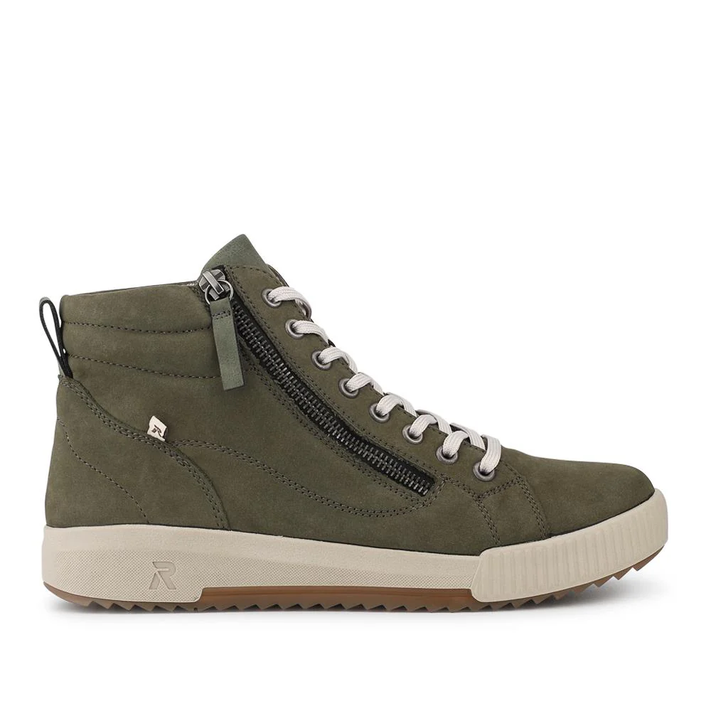 Rieker Leather Zipped Hi Top Trainers - RKR42546 / 328 186 - Green - Image 2