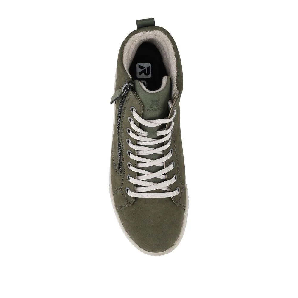 Rieker Leather Zipped Hi Top Trainers - RKR42546 / 328 186 - Green - Image 4