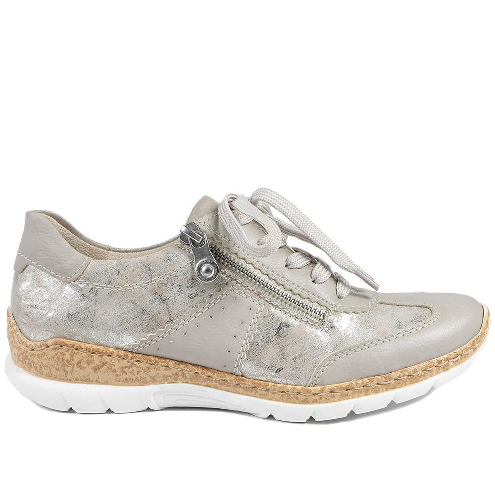 Rieker Memory Foam Zip & Lace Shoes - RKR43589 / 329 539 - Beige - Image 3