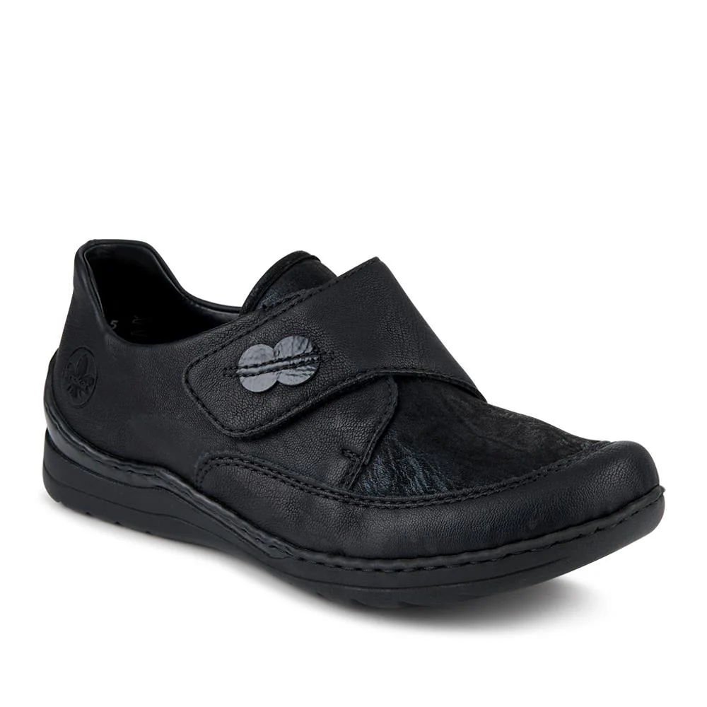 Rieker Wide Fit Cushioned Touch-Fasten Shoes - RKR42525 / 327 691 - Black