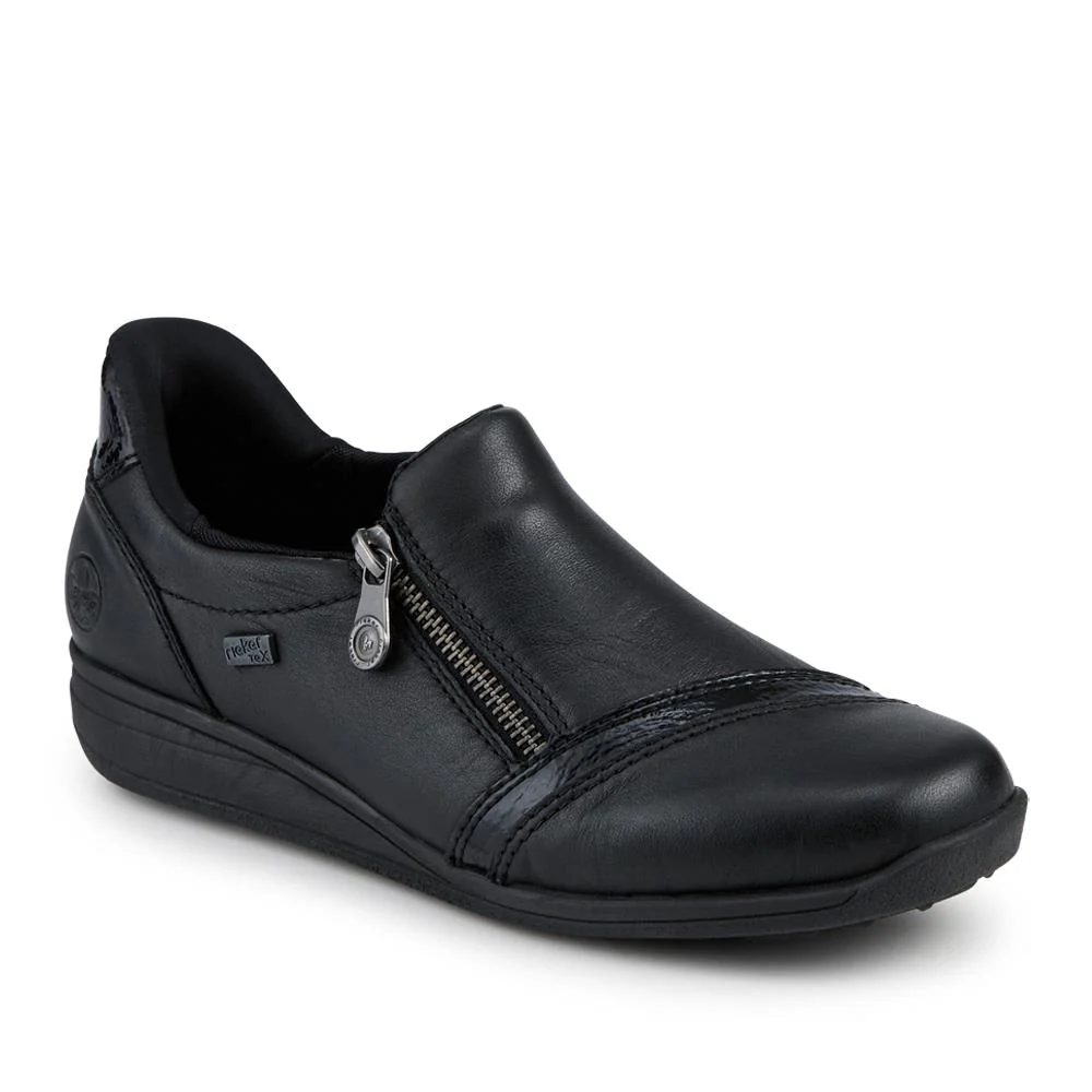 Rieker Wide Fit Leather Zipped Slip-Ons  - RKR42524 / 327 690 - Black