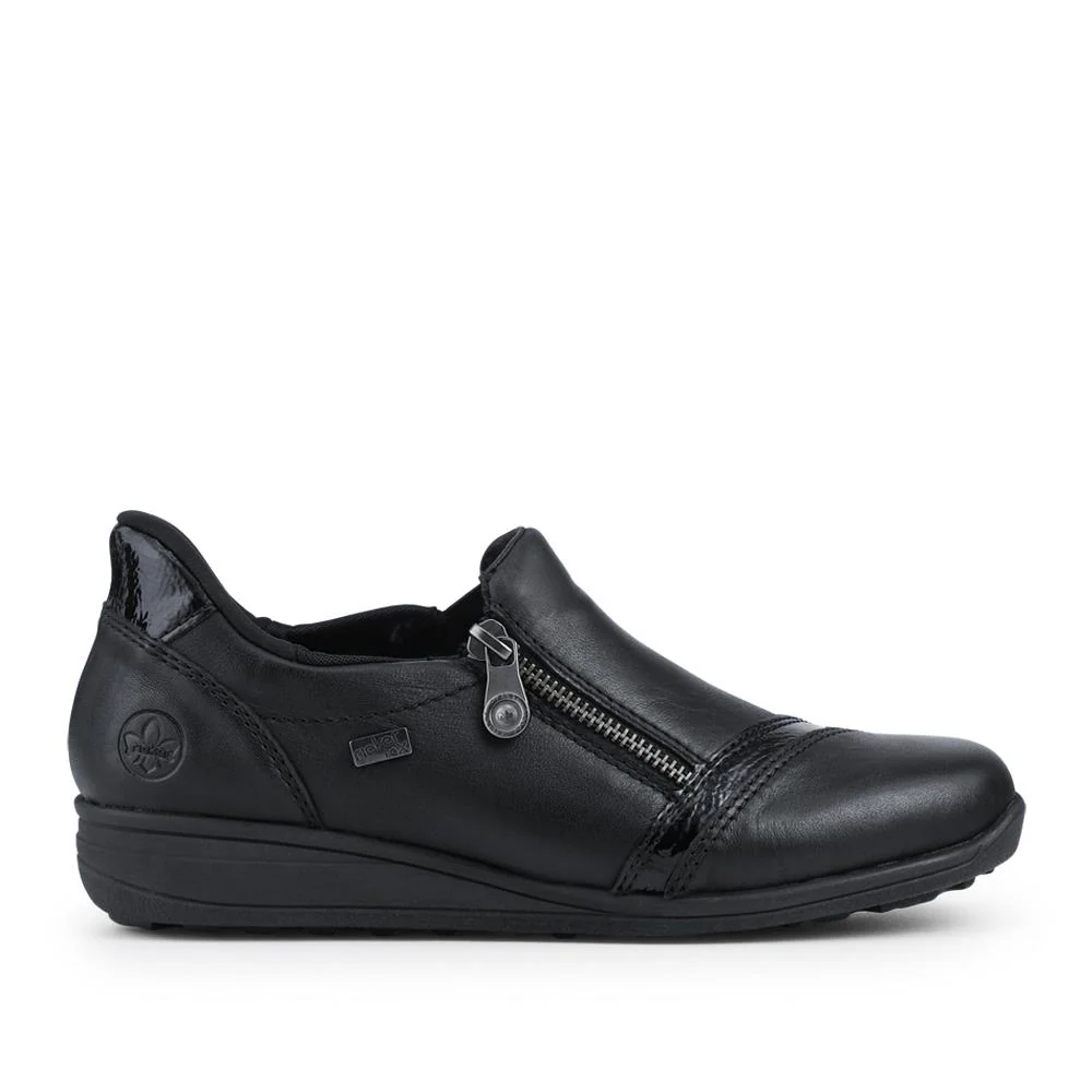 Rieker Wide Fit Leather Zipped Slip-Ons  - RKR42524 / 327 690 - Black - Image 2