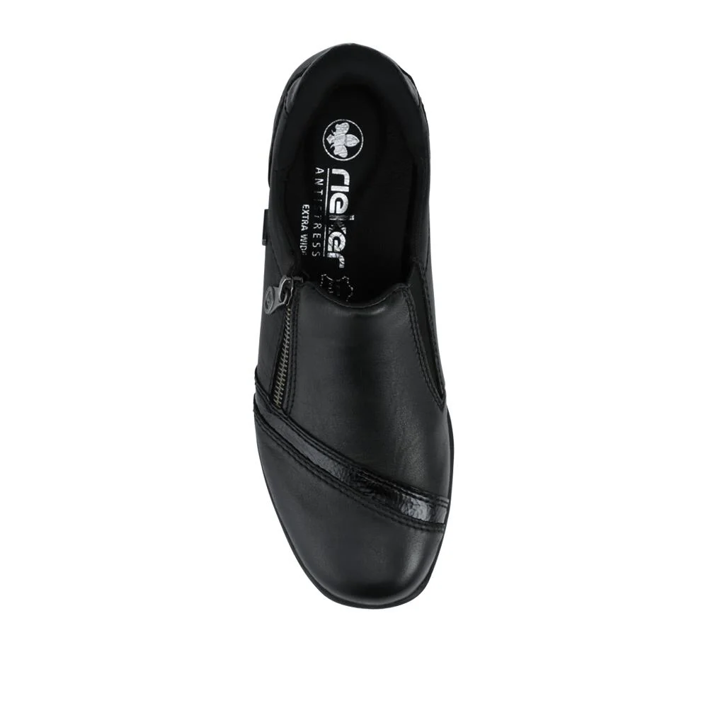 Rieker Wide Fit Leather Zipped Slip-Ons  - RKR42524 / 327 690 - Black - Image 4