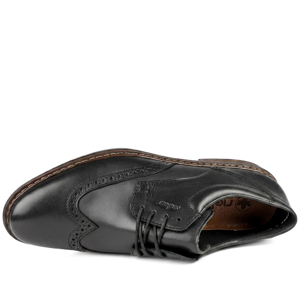 Rieker Wide Fit Smart Brogue Lace Up Shoes - RKR43037 / 330 222 - Black - Image 4