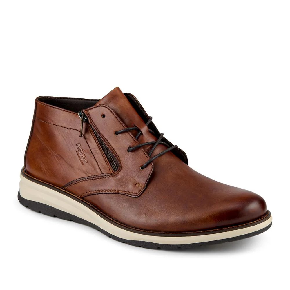 Rieker Zip & Lace Leather Smart Shoes - RKR42503 / 327 704 - Tan